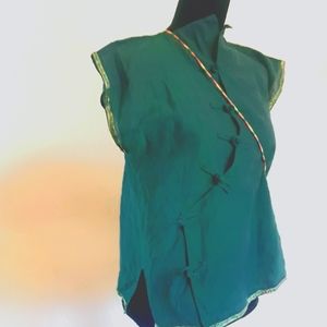 Green unique button cotton shirt